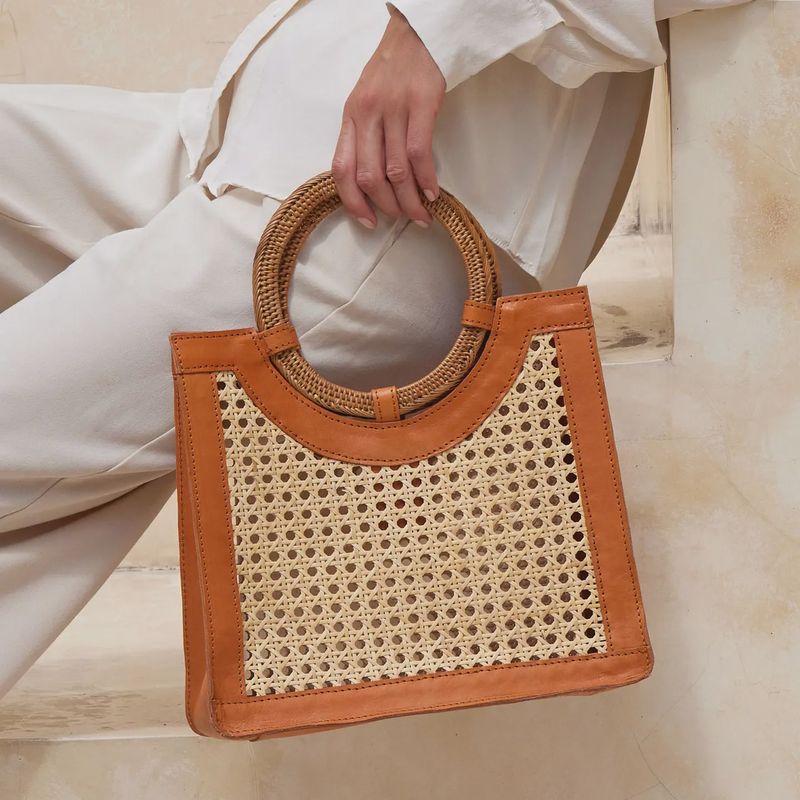 Rattan Cane Weave Tote with Round Handle