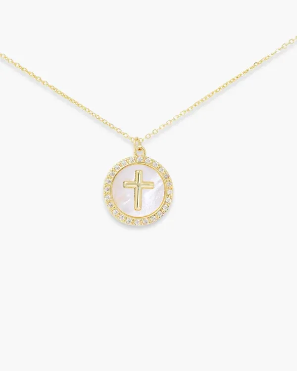 Mother of Pearl Circle Cross Necklace