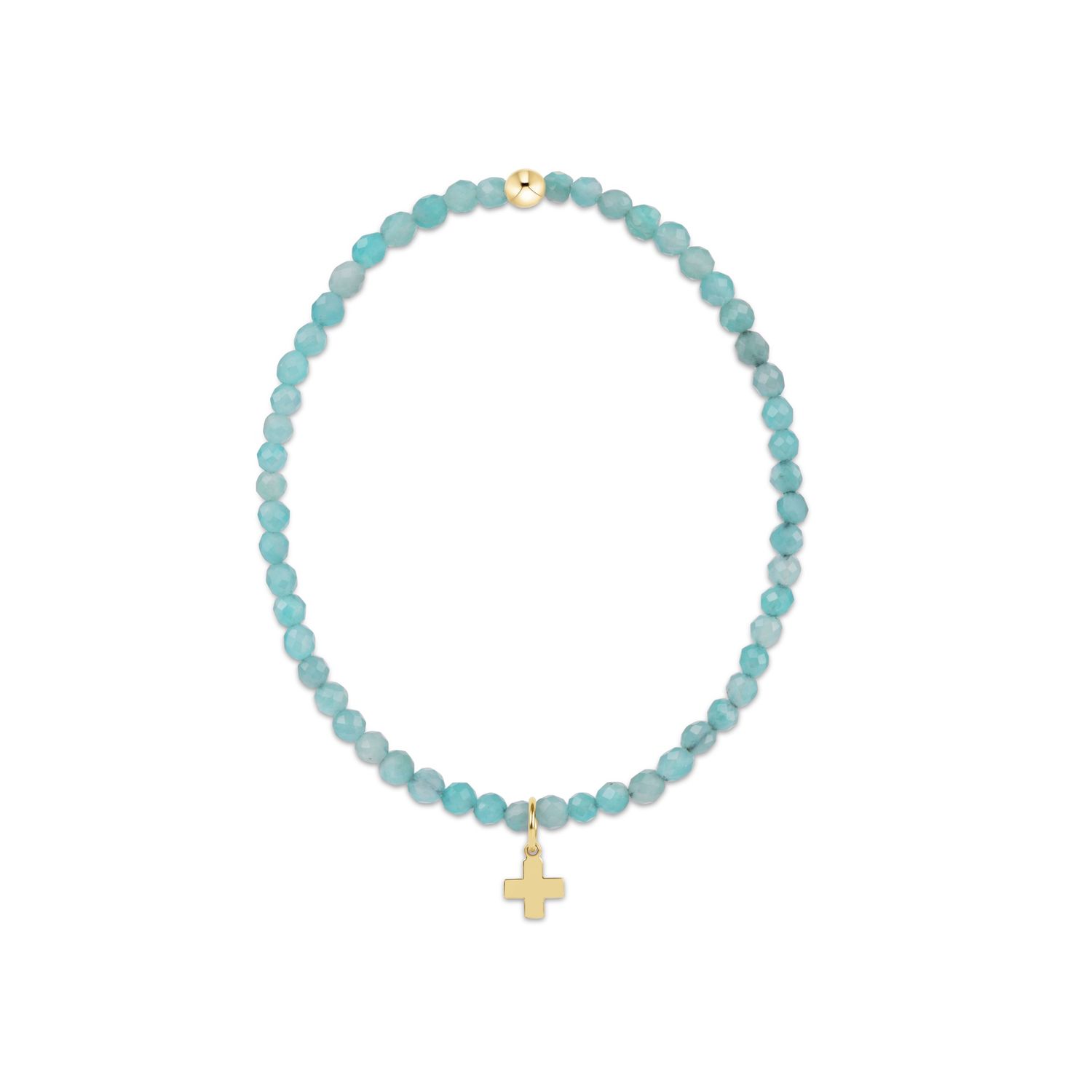 Classic 3mm Bracelet-Signature Cross Gold Charm, Color: Amazonite