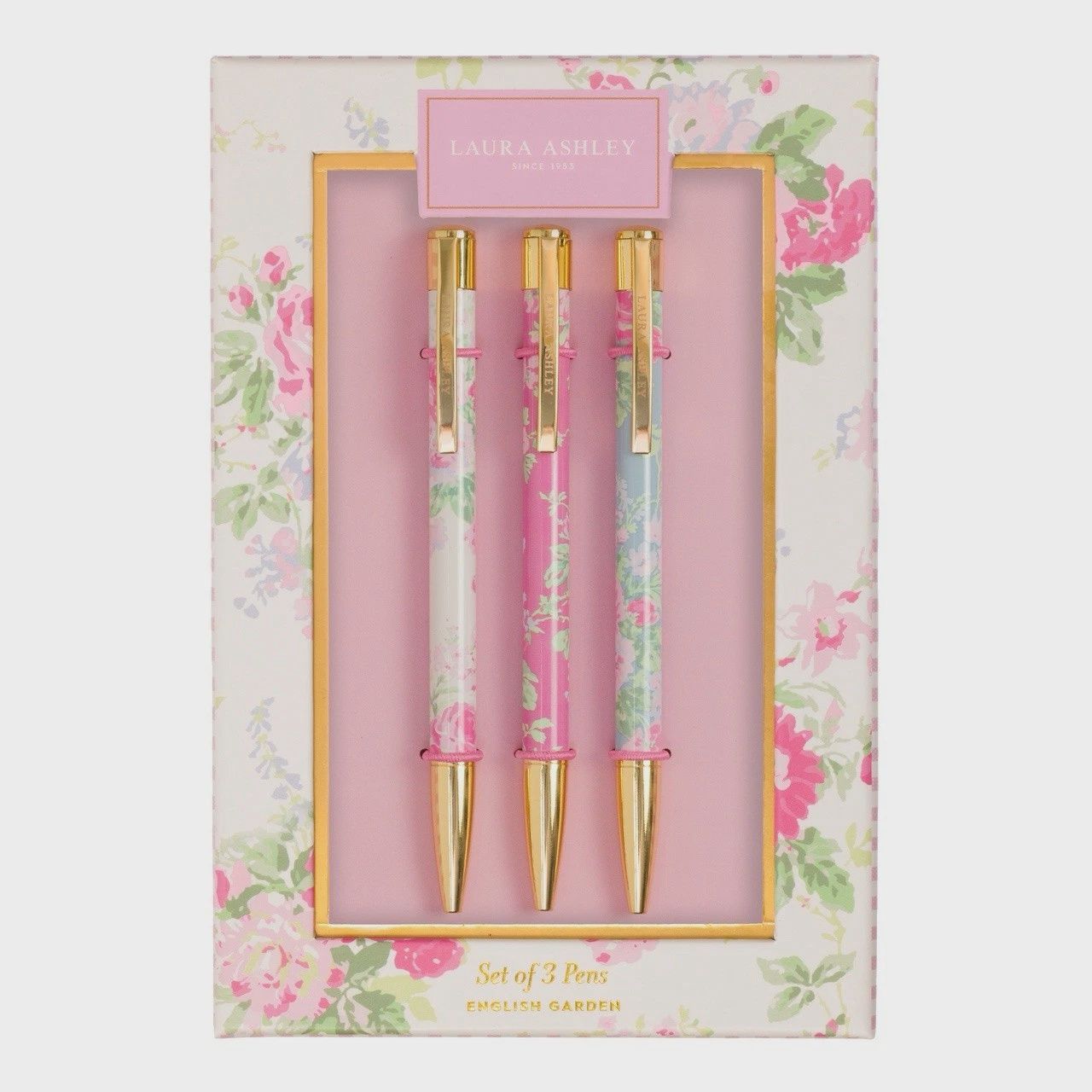 Pink Toile Garden Blooms Set of 3 Pens