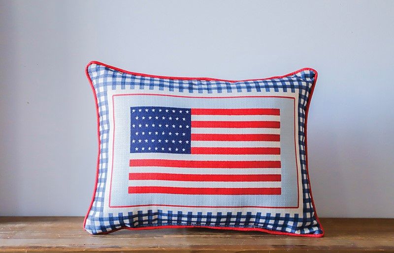 Gingham Large American Flag Pillow