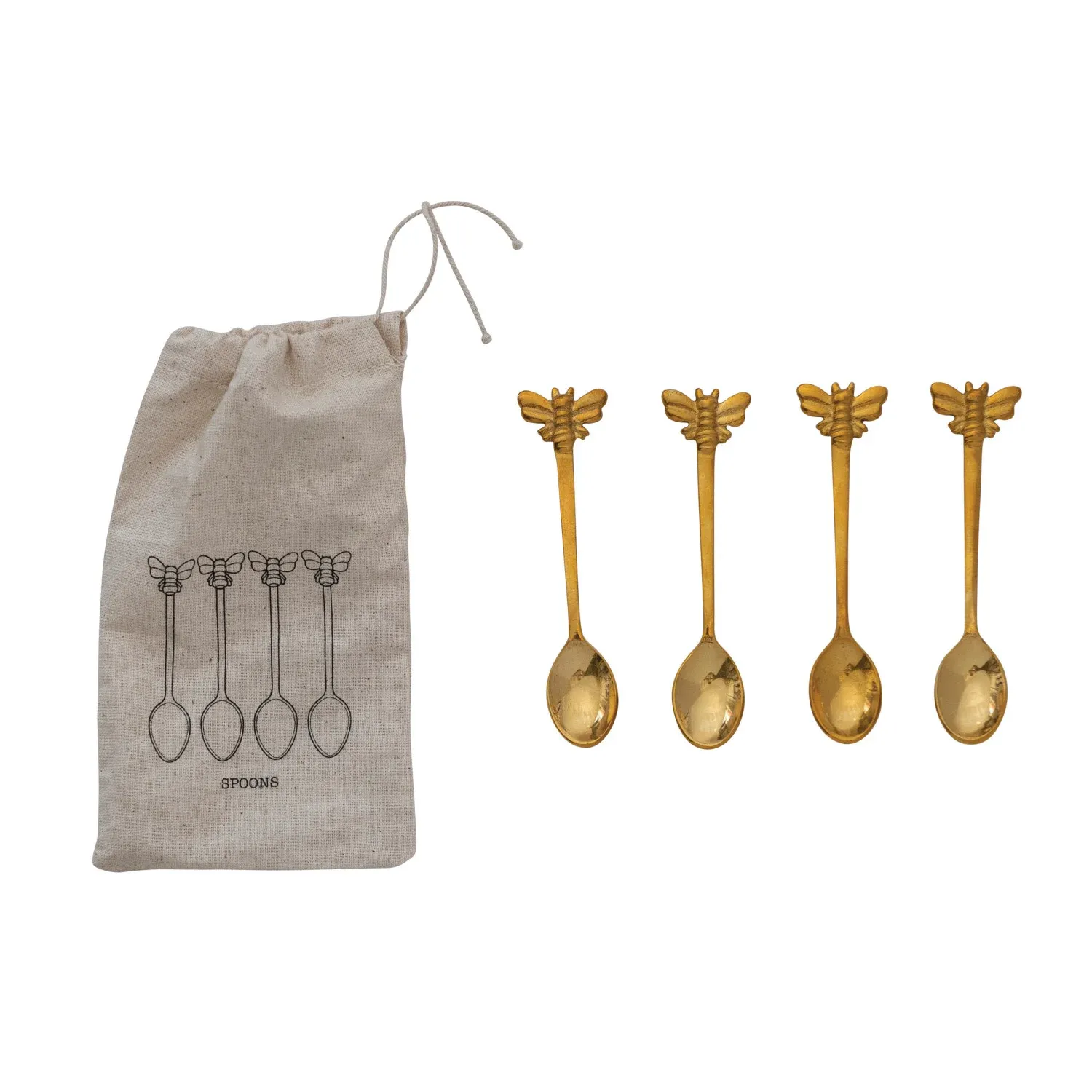 Brass Spoon with Bees S/4