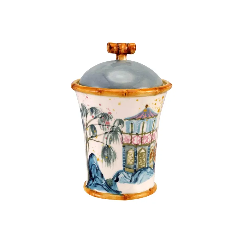 Stoneware Canister with Bamboo Edges