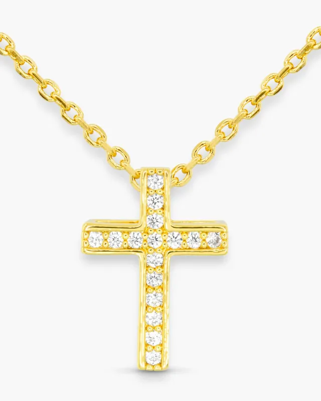 Gold CZ Channel Set Cross Necklace