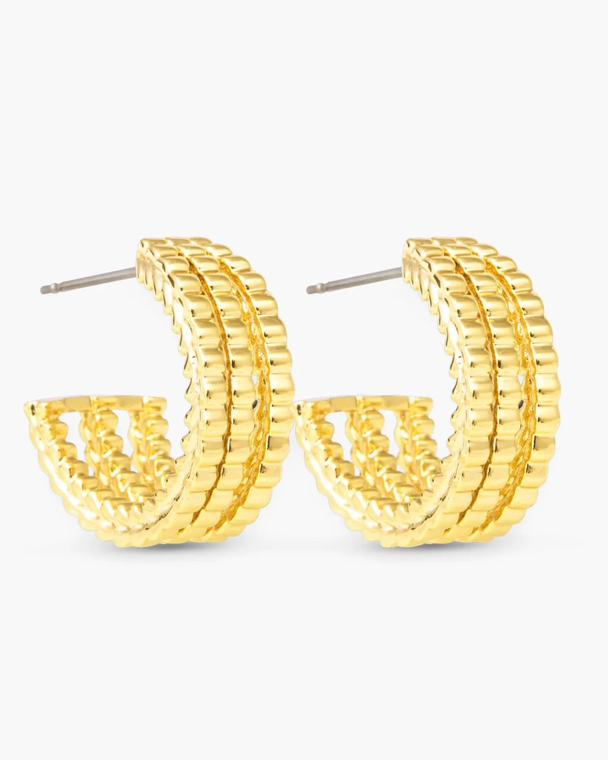 Mia Polished Triple Hoop Huggie Gold