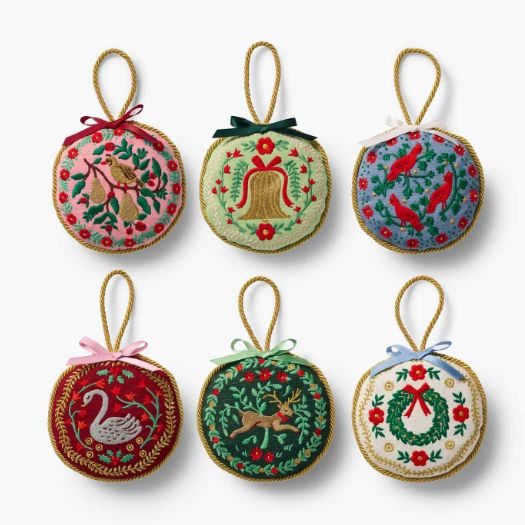 Christmastide Embroidered Ornament Set of 6