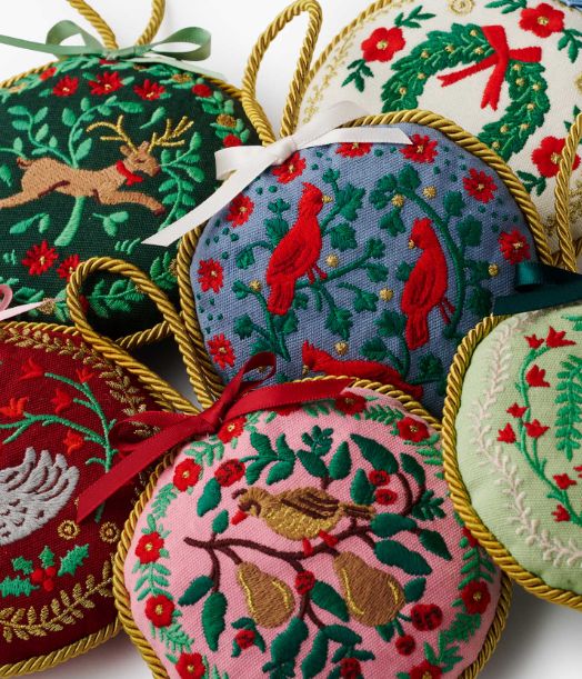 Christmastide Embroidered Ornament Set of 6