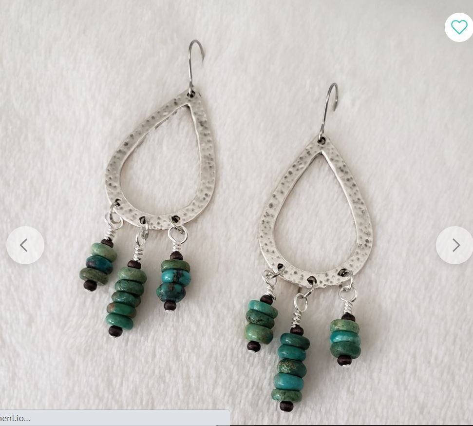 Green Turquoise & Hammered Metal