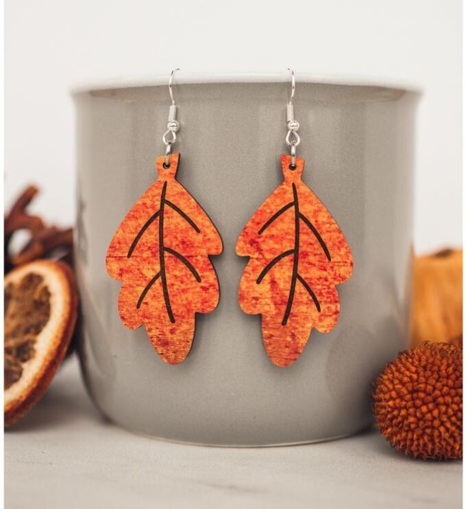 Fall Leaf Wood Dangle Earrings