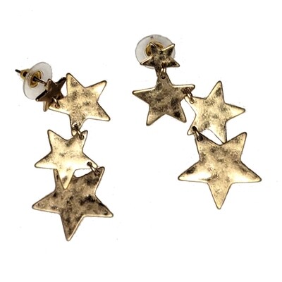 Hammered Gold Plated Brass 4-Star Cascade Strand Earrings - Festive Statement Style