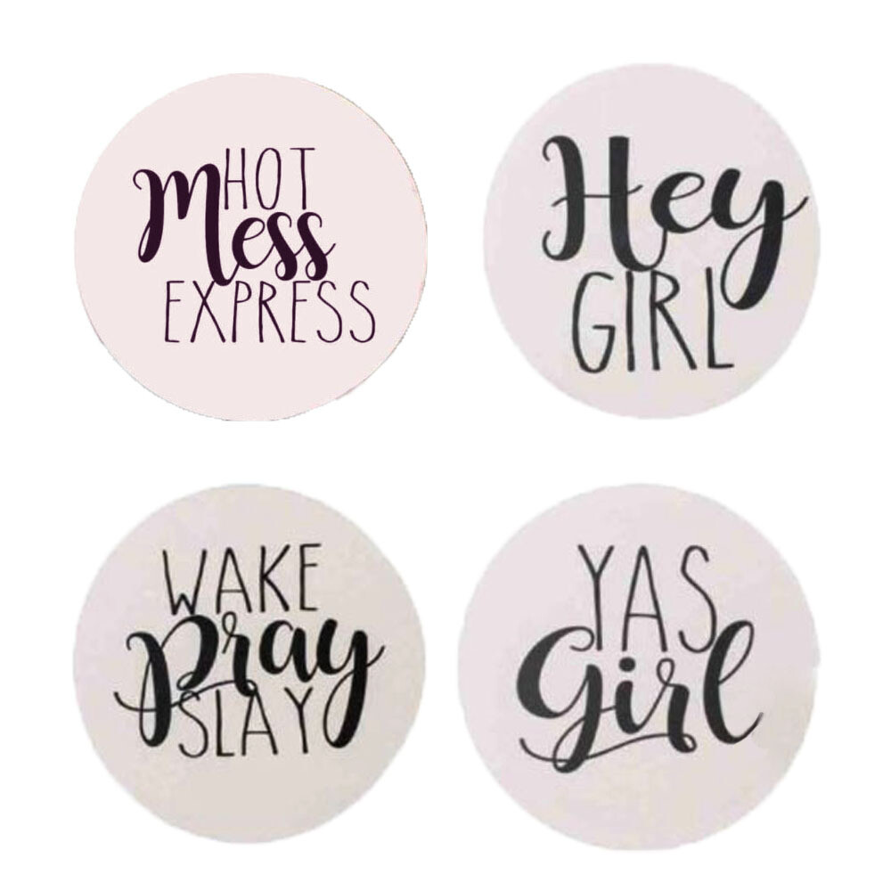 Absorbent Stone Coasters with Clever "Modern Woman" Sayings - Set of 4 Natural Stone Drink Coasters for Coffee Table Wooden Tabletop Protection