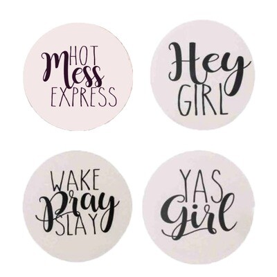 Absorbent Stone Coasters with Clever "Modern Woman" Sayings - Set of 4 Natural Stone Drink Coasters for Coffee Table Wooden Tabletop Protection