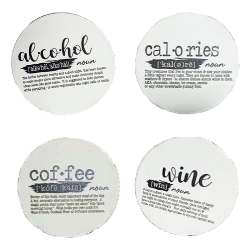 Absorbent Stone Coasters with Sarcastic Dictionary Sayings - Set of 4 Natural Stone Drink Coasters for Tabletop Protection