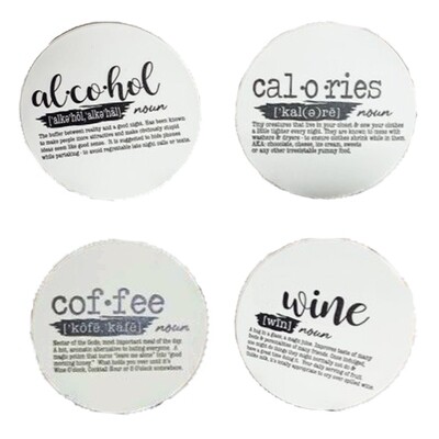 Absorbent Stone Coasters with Sarcastic Dictionary Sayings - Set of 4 Natural Stone Drink Coasters for Tabletop Protection