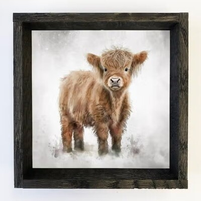 Baby Highland Cow Art Print - Cute Farmhouse Wall Decor