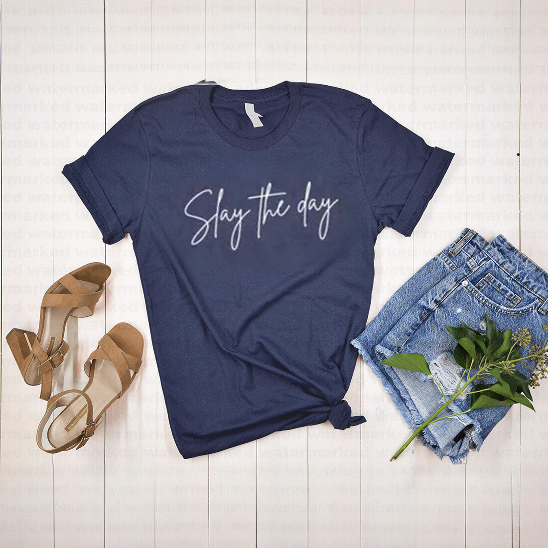 Slay the Day Navy fitted t-shirt