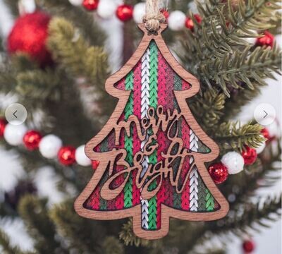 "Merry & Bright" Carved Tree Ornament