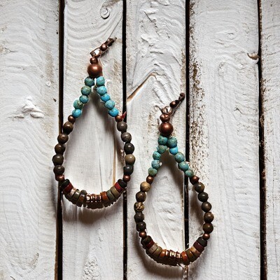 Brown and Teal Bead Drop and Dangle Earrings