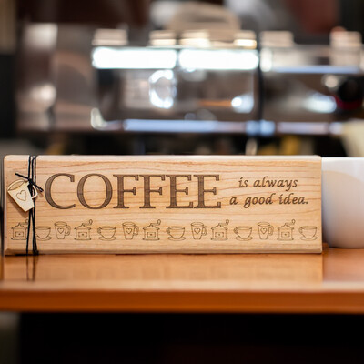 Custom Engraved Coffee Sign with Charm - Mini Shelf Décor