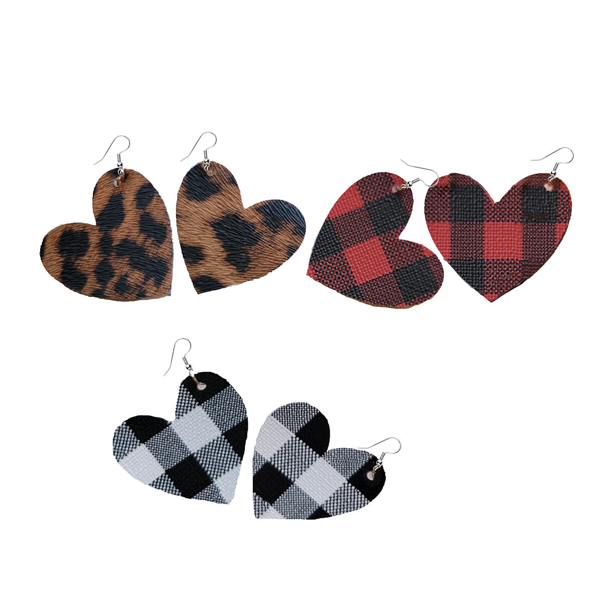 3 Pair Heart Shape Faux Leather Dangle Earrings