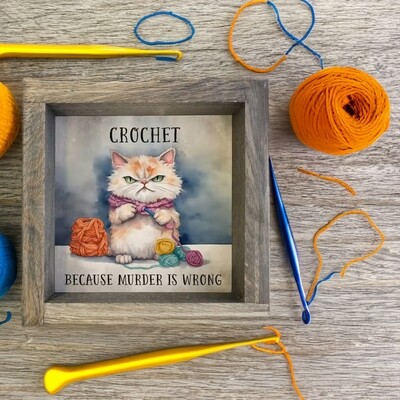 Grumpy Crocheting Kitten Art Print
