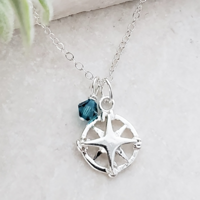 Compass Charm Necklace with Swarovski Crystal