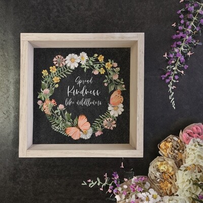 Floral Wreath "Spread Kindness Like Wildflowers" Framed Canvas Print
