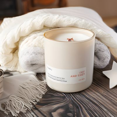 Cozy Vibes Natural Coconut Wax Candle | 8 oz Wood Wick Fresh Mint, Apple & Musk Scent
