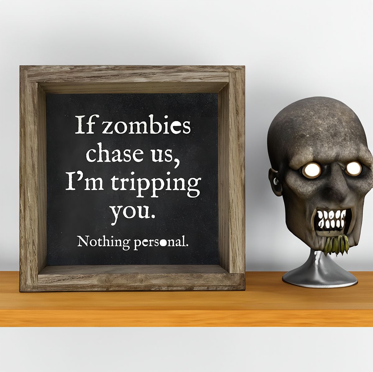 Funny Zombie Apocalypse Framed Canvas Sign | 6" x 6" Rustic Chalkboard-Style Wall Art