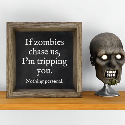 Funny Zombie Apocalypse Framed Canvas Sign | 6" x 6" Rustic Chalkboard-Style Wall Art