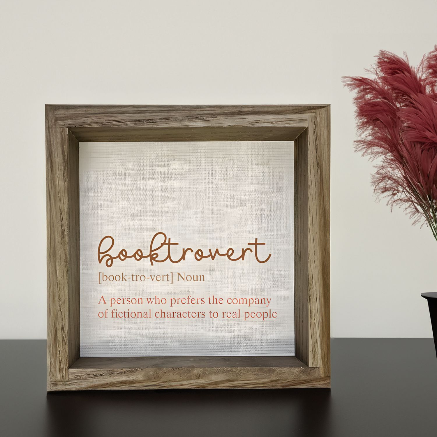 Booktrovert Definition Framed Canvas Art | 6" Rustic Wood Book Lover Sign