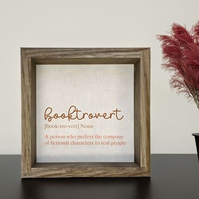 Booktrovert Definition Framed Canvas Art | 6" Rustic Wood Book Lover Sign