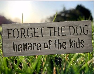 Rustic "Forget the Dog, Beware of the Kids" Wooden Sign | Montana Handcrafted Home Decor