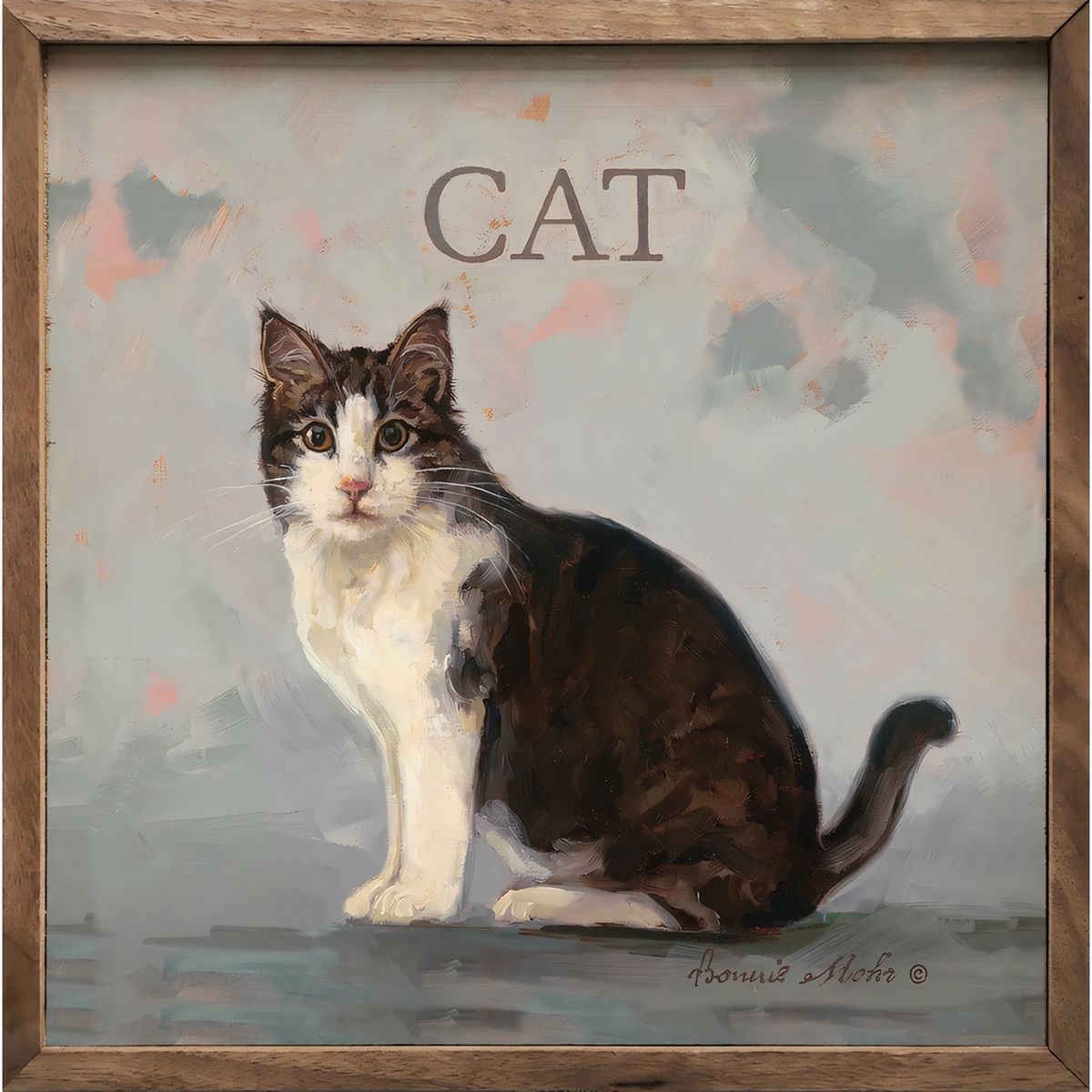 "Clive the Cat" 8x8 Rustic Wood Wall Art by Bonnie Mohr