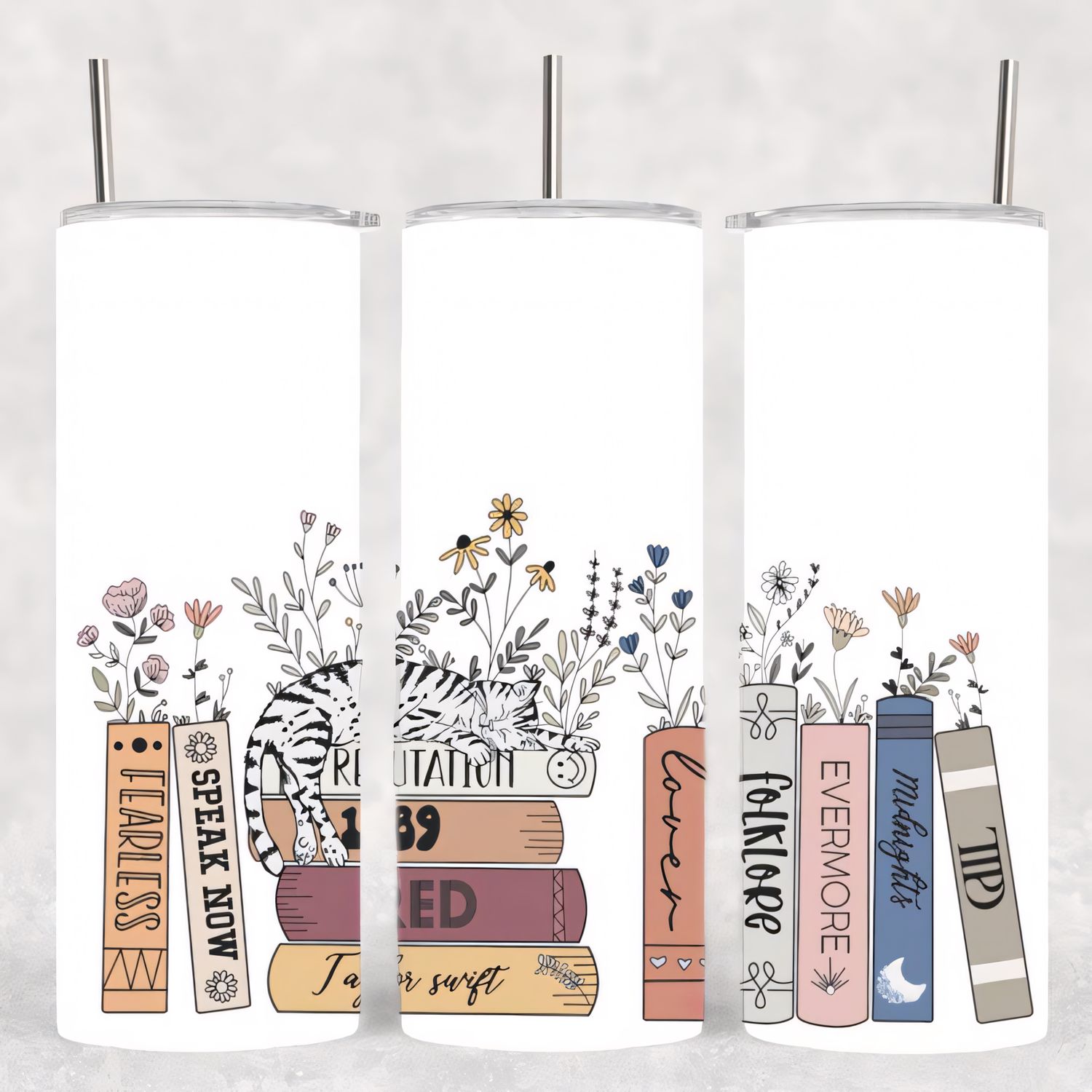 Taylor Swift Inspired Bookstack 20oz Skinny Tumbler - Music Fan Travel Cup