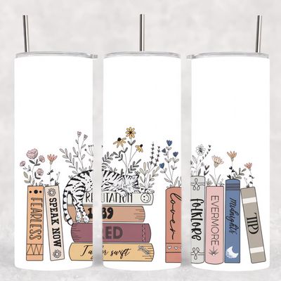 Taylor Swift Inspired Bookstack 20oz Skinny Tumbler - Music Fan Travel Cup