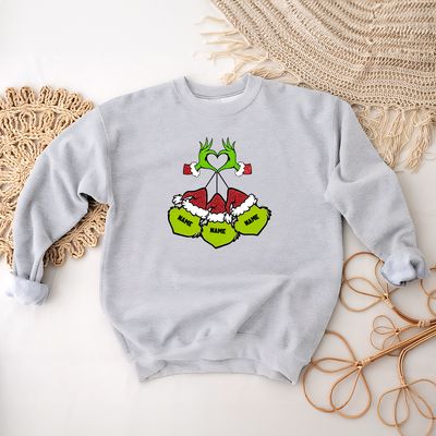 Custom Grinch Heart & Grinchlings Family Sweatshirt