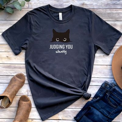 "Judging You Silently" Cat Graphic T-Shirt