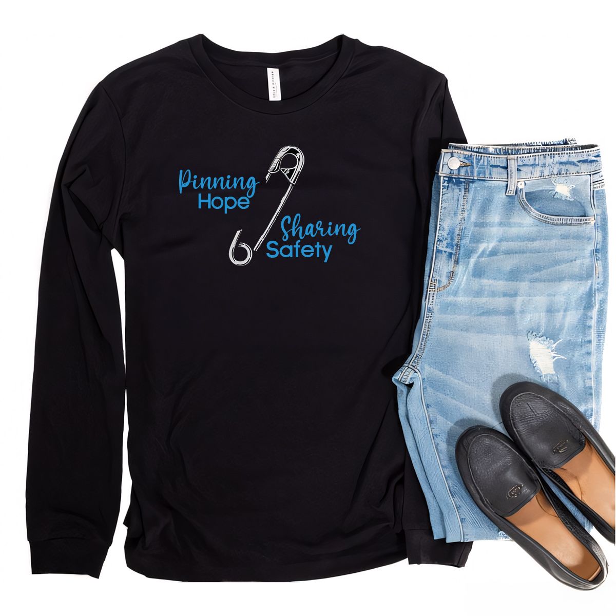 "Pinning Hope, Sharing Safety" T-Shirt – Unisex Inspirational Graphic Tee