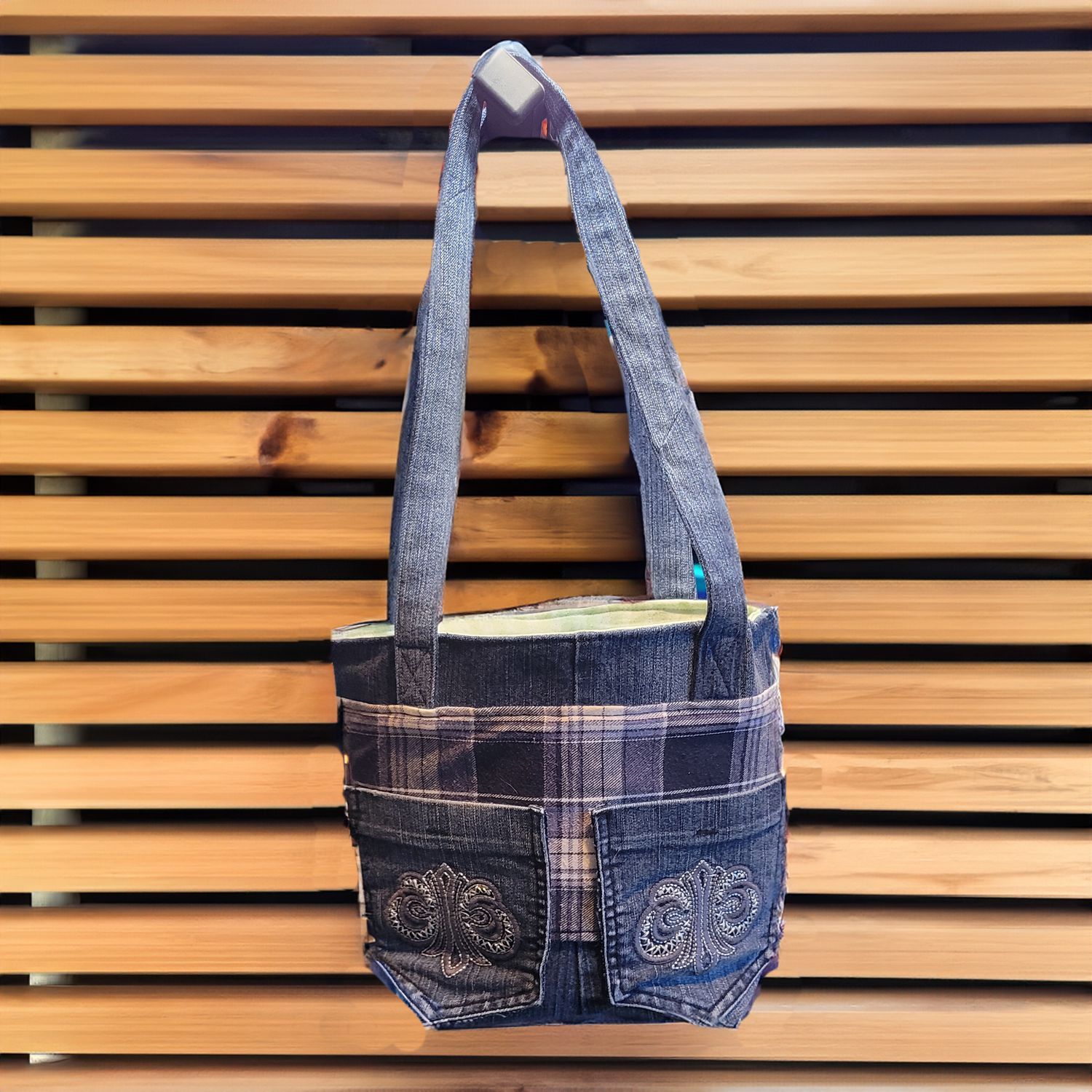 Eco-Chic Denim & Flannel Upcycled Tote Bag