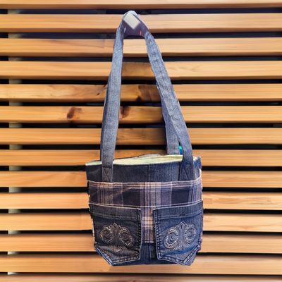 Eco-Chic Denim & Flannel Upcycled Tote Bag