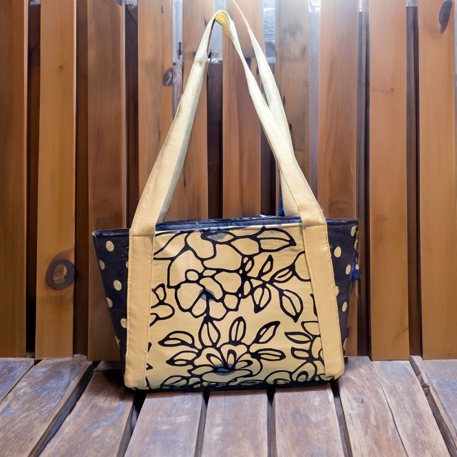Floral Canvas Tote with Polka Dot Accents