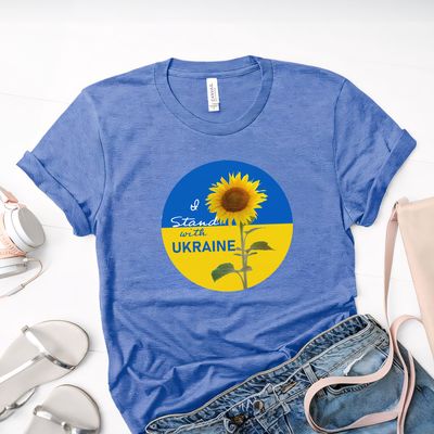 "I Stand With Ukraine" Sunflower T-Shirt – Unisex Tee (Short Sleeve, Long Sleeve, V-Neck)