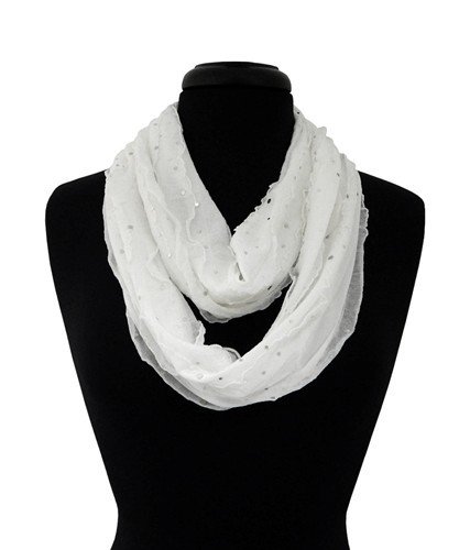 Giltter Ribbon Infinity Scarf - White Giltter Ribbon Infinity Scarf - White