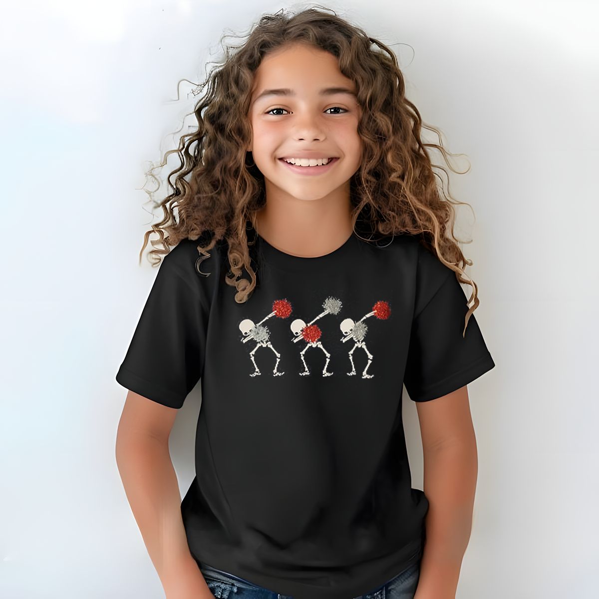 Customizable Dancing Skeleton Cheerleader T-Shirt, Size: Youth Small