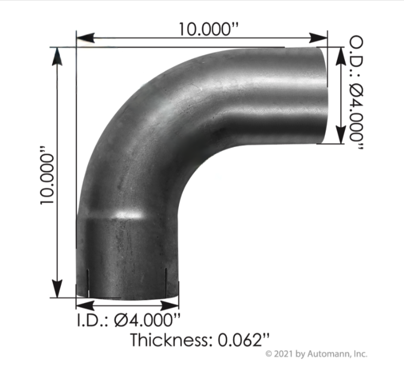 562.U4490E10A Exhaust Elbow 4in 90 Deg ID-OD ALZ 
