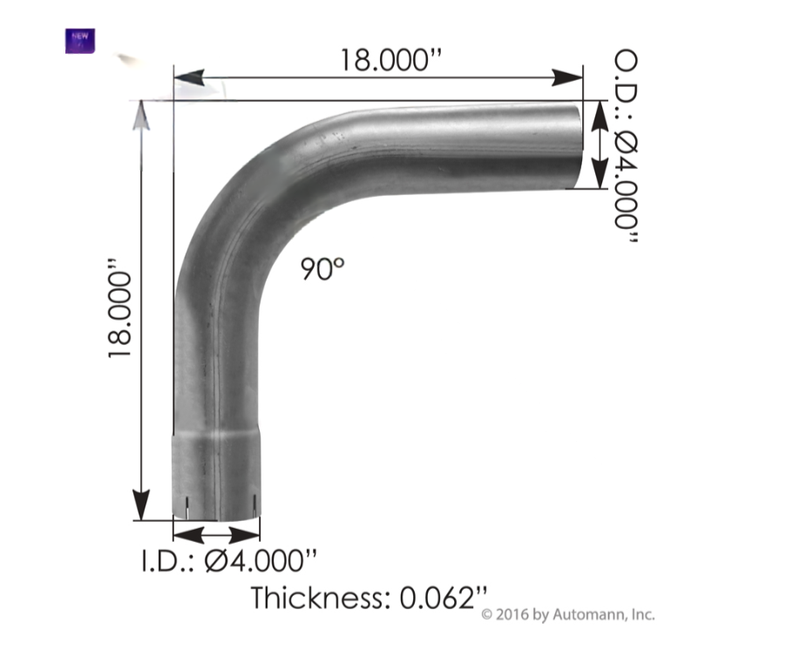 562.U4490E18A Exhaust Elbow 4in 90 Deg ID-OD ALZ 
