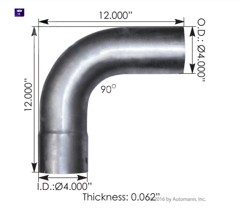 562.U4490E12A Exhaust Elbow 4in 90 Deg ID-OD ALZ