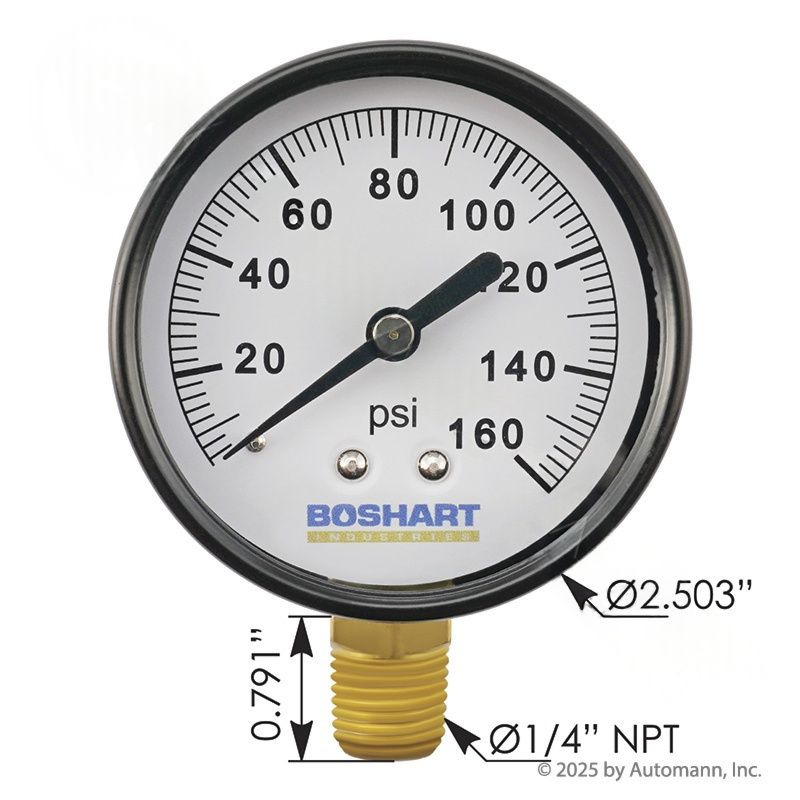 170.1050 - 2.5in Dry Press Gauge 0-160PSI Bm