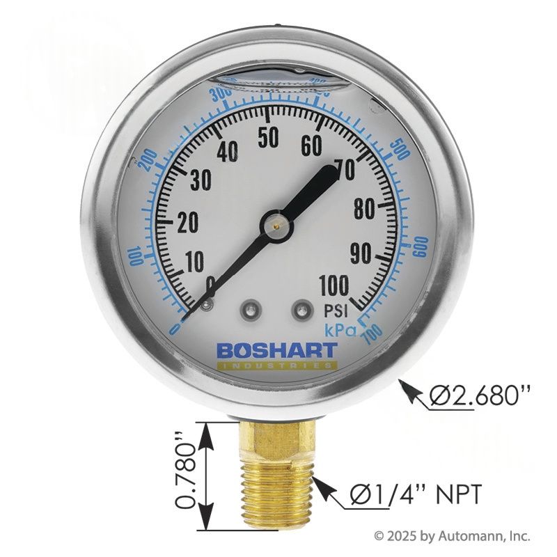 170.1054 - 2.5in Glycerin Press Gauge 0-100PSI Bm
